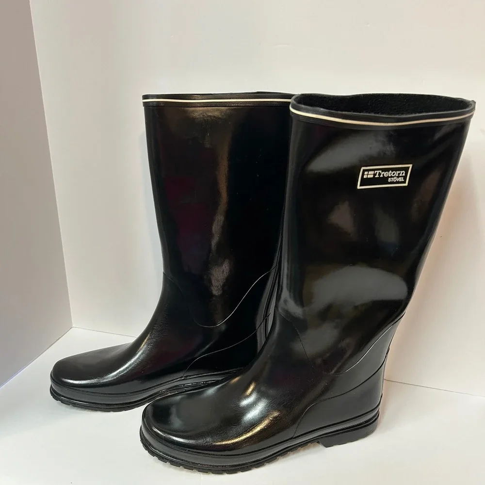 Tretorn Stövel Black Rubber Tall Rain Boots EU 41 - US 10 Waterproof Lug Sole